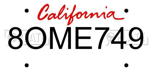 8OME749 California License Plate