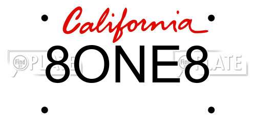 8ONE8 California License Plate
