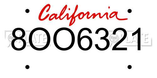 8OO6321 California License Plate