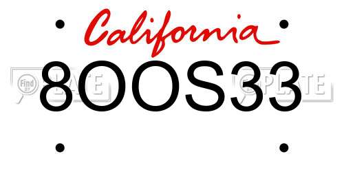 8OOS33 California License Plate