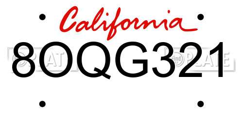 8OQG321 California License Plate