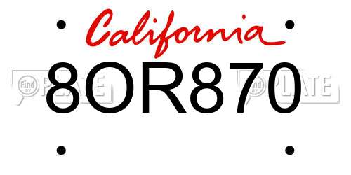 8OR870 California License Plate