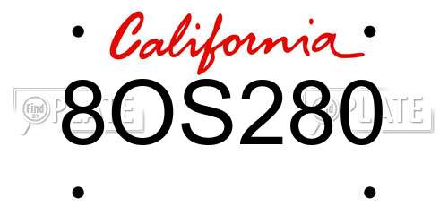 8OS280 California License Plate