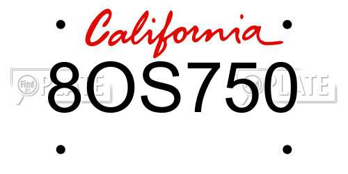 8OS750 California License Plate