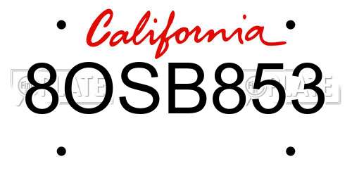 8OSB853 California License Plate