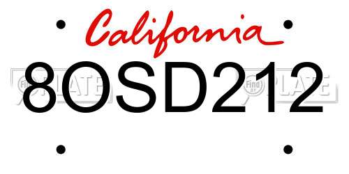 8OSD212 California License Plate