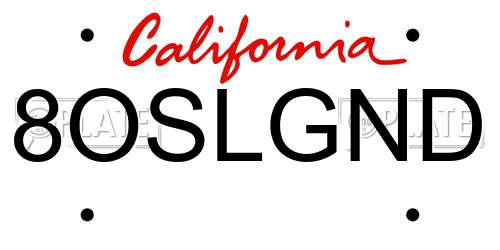 8OSLGND California License Plate