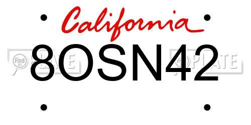 8OSN42 California License Plate