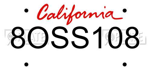 8OSS108 California License Plate