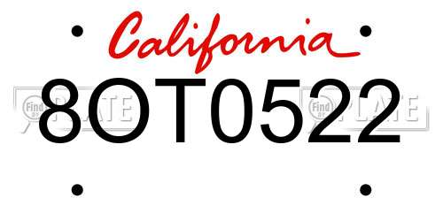 8OT0522 California License Plate
