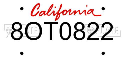 8OT0822 California License Plate