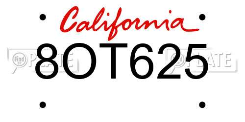 8OT625 California License Plate