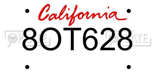 8OT628 California License Plate