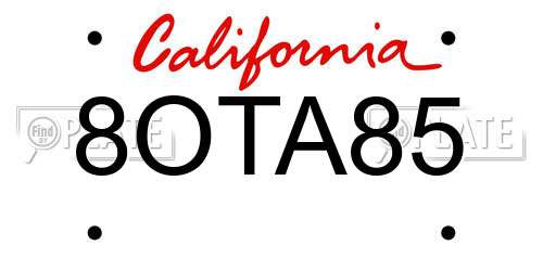 8OTA85 California License Plate