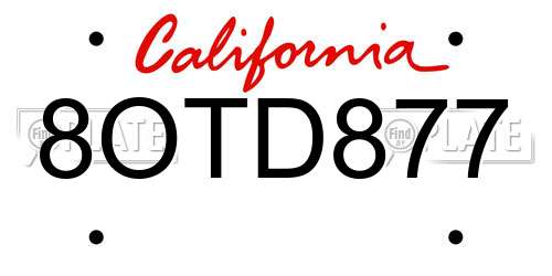 8OTD877 California License Plate