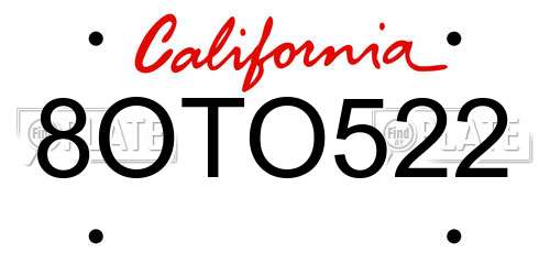 8OTO522 California License Plate