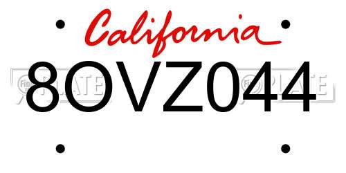 8OVZ044 California License Plate
