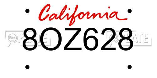 8OZ628 California License Plate
