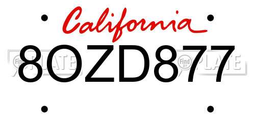 8OZD877 California License Plate