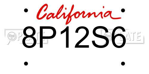 8P12S6 California License Plate