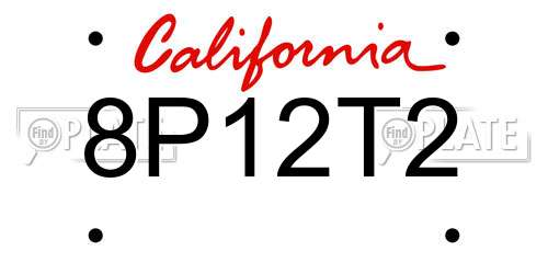 8P12T2 California License Plate