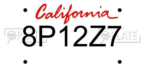 8P12Z7 California License Plate