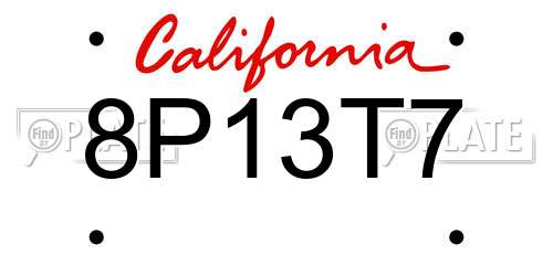 8P13T7 California License Plate