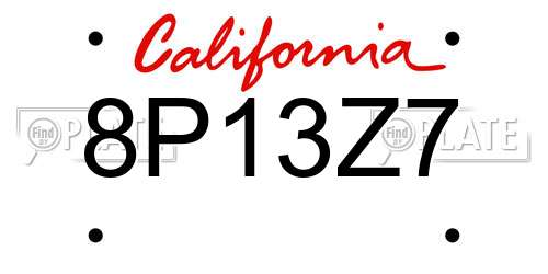 8P13Z7 California License Plate