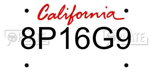 8P16G9 California License Plate