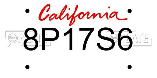 8P17S6 California License Plate