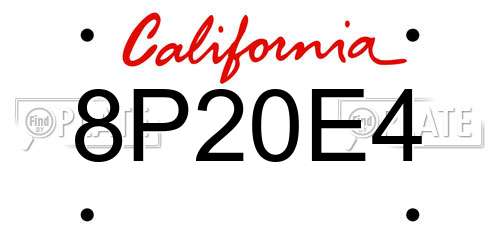8P20E4 California License Plate