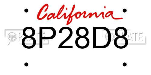 8P28D8 California License Plate
