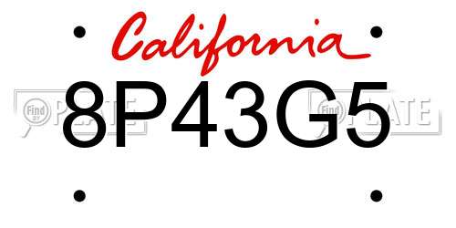 8P43G5 California License Plate