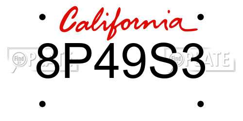 8P49S3 California License Plate