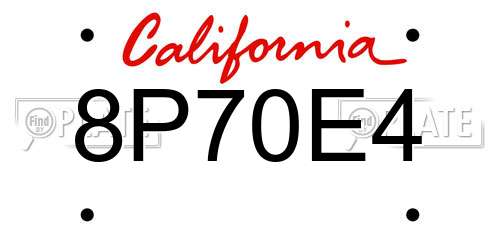 8P70E4 California License Plate