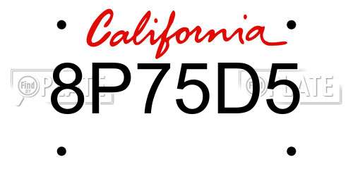 8P75D5 California License Plate