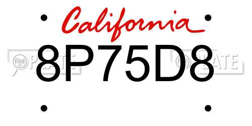 8P75D8 California License Plate