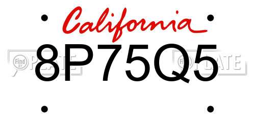 8P75Q5 California License Plate