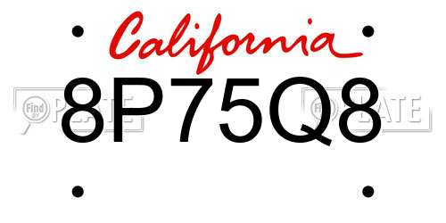 8P75Q8 California License Plate