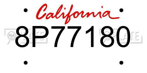 8P77180 California License Plate
