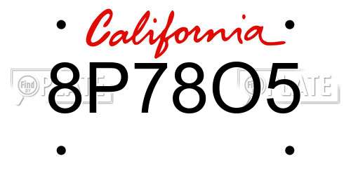 8P78O5 California License Plate