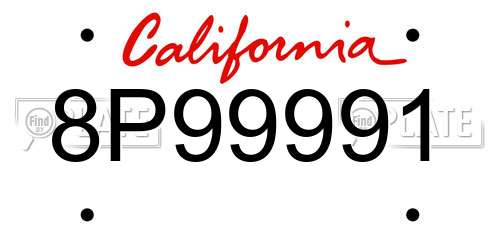 8P99991 California License Plate