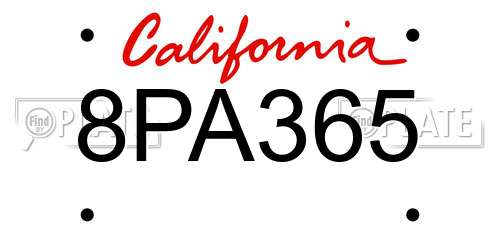 8PA365 California License Plate