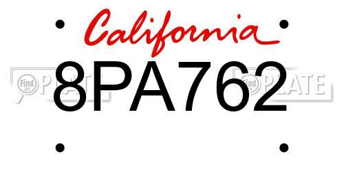 8PA762 California License Plate