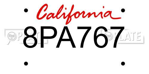 8PA767 California License Plate