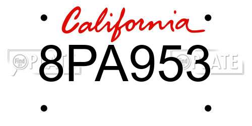 8PA953 California License Plate