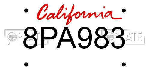 8PA983 California License Plate