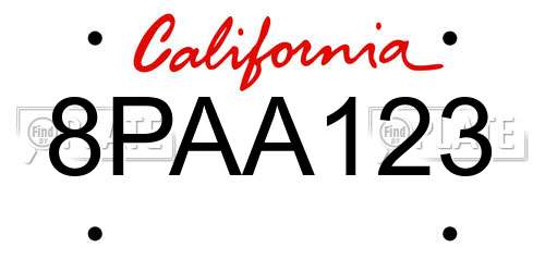 8PAA123 California License Plate