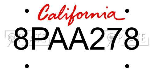 8PAA278 California License Plate