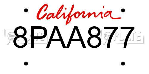 8PAA877 California License Plate